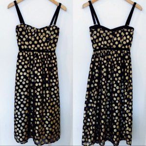NWT For Love and Lemons black gold polka dot sweetheart bustier midi dress SMALL